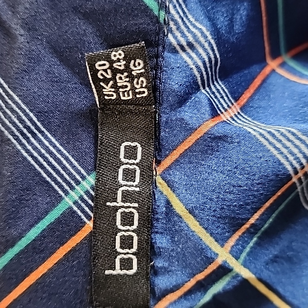 Boohoo Blue Plaid Front Button Shirt Dress 3/4 Sleeve - Picture 7 of 8